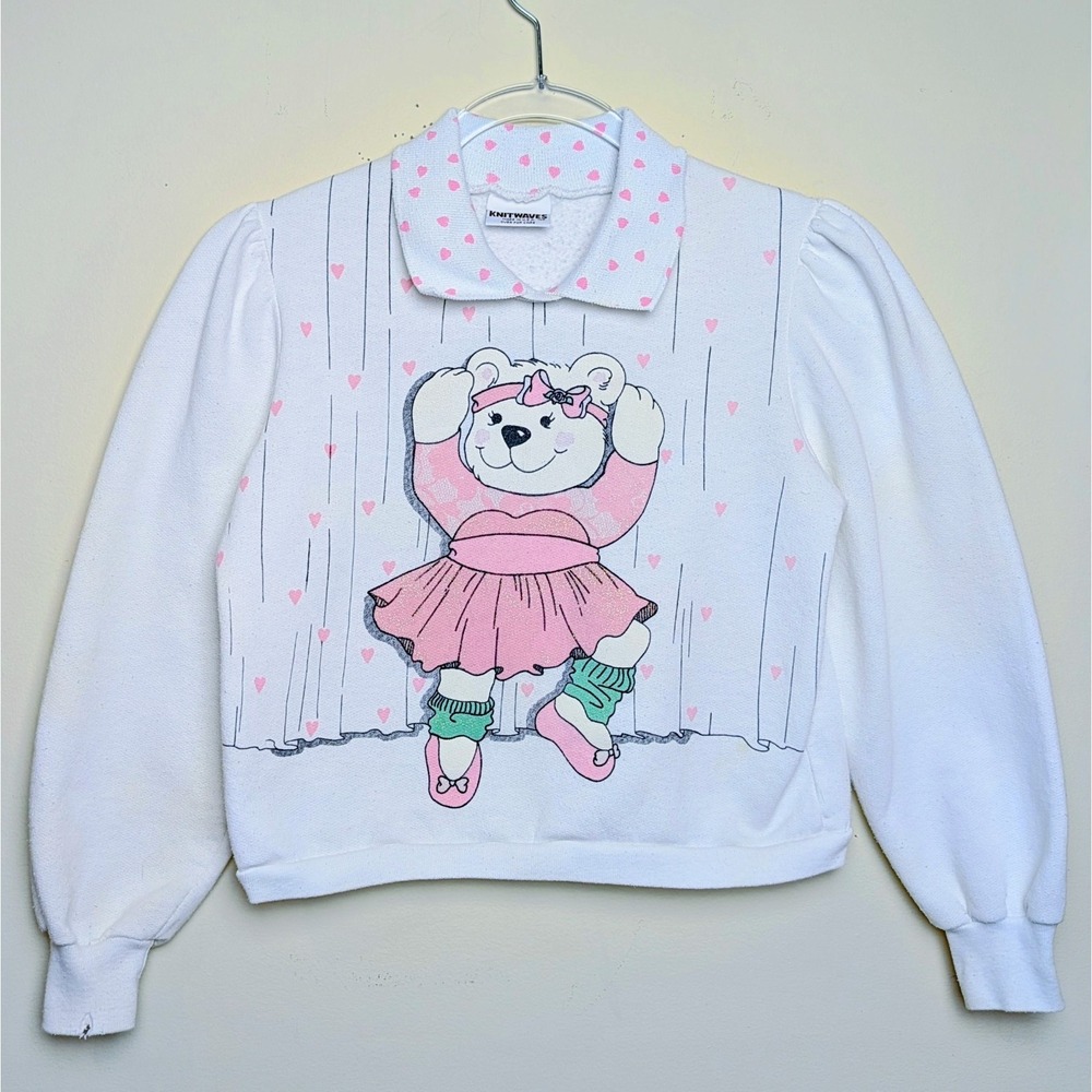 Vintage Knitwaves Dancing Bear Ballerina Sweater Sweatshirt 80s‎ Size Small 7/8
